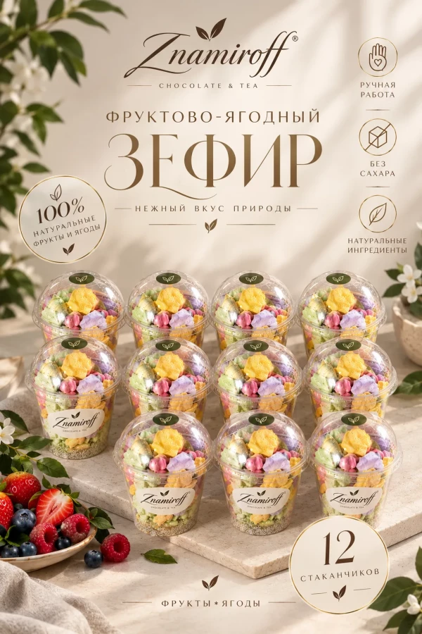 №1 Зефир в стаканчиках без сахара(коробка 12шт по 100гр) в Отрадном